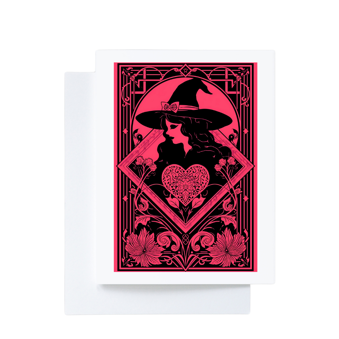 Hot Pink and Black Witchy Valentine Notecard: White