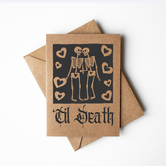 ‘Til Death Goth Black Love Card on Kraft Paper