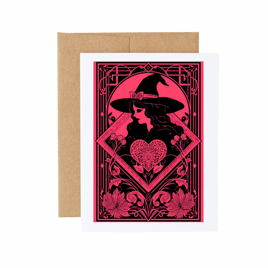 Hot Pink and Black Witchy Valentine Notecard: White